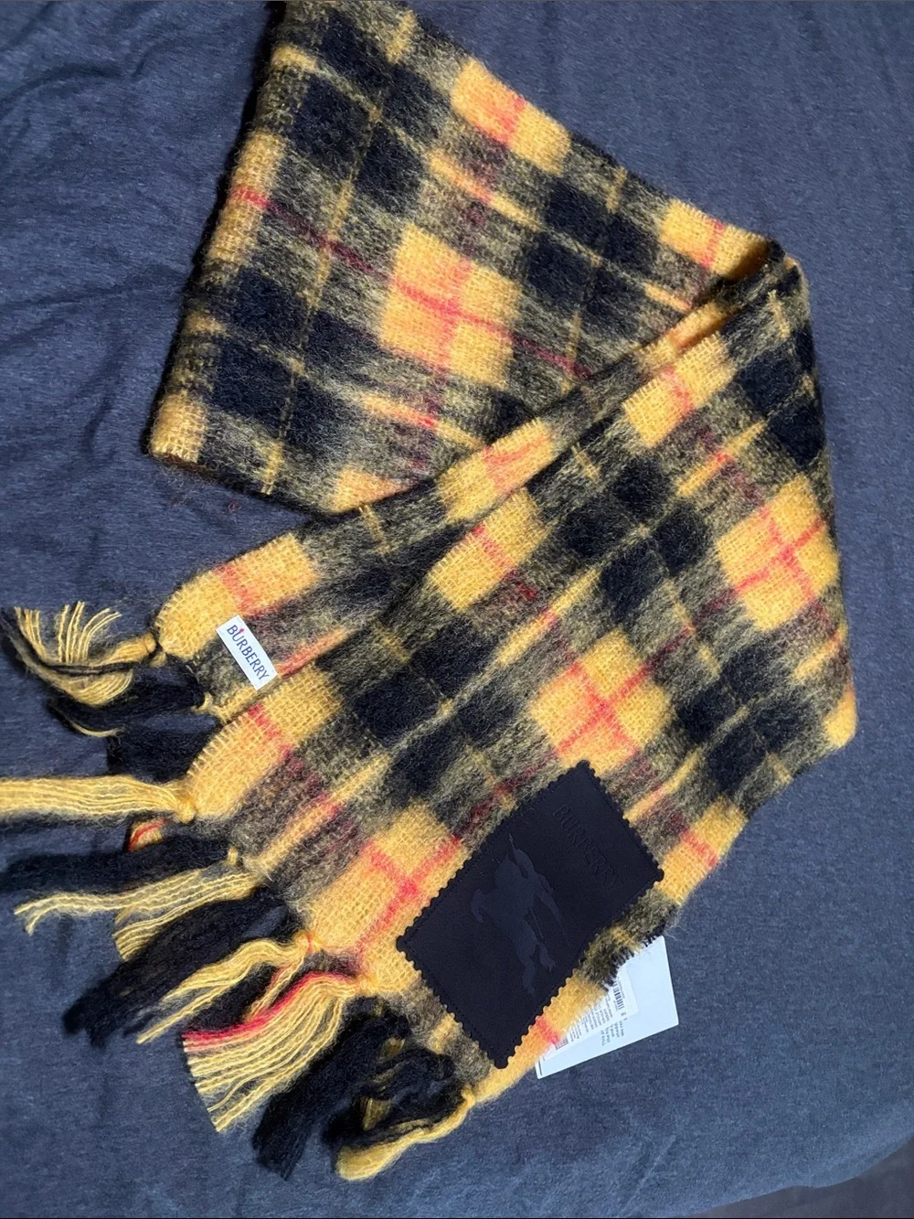 BNWT Burberry Mohair/Wool Yellow Black Plaid Scarf